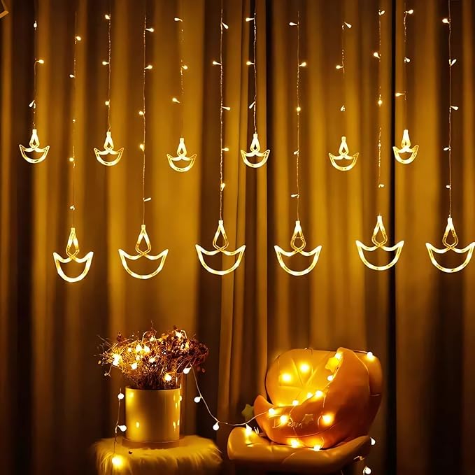 Diwali 6+6 Diya LED Curtain String Lights
