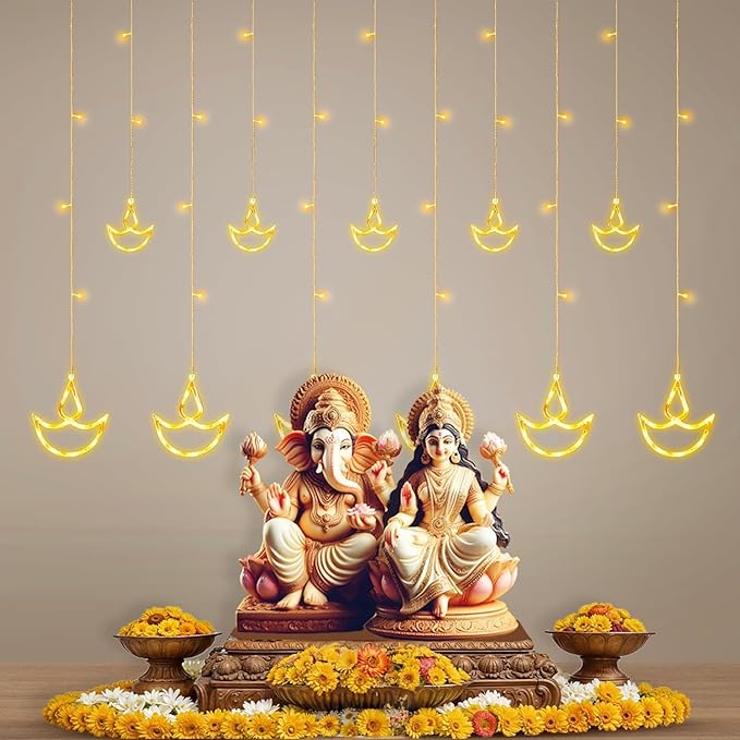Diwali 6+6 Diya LED Curtain String Lights