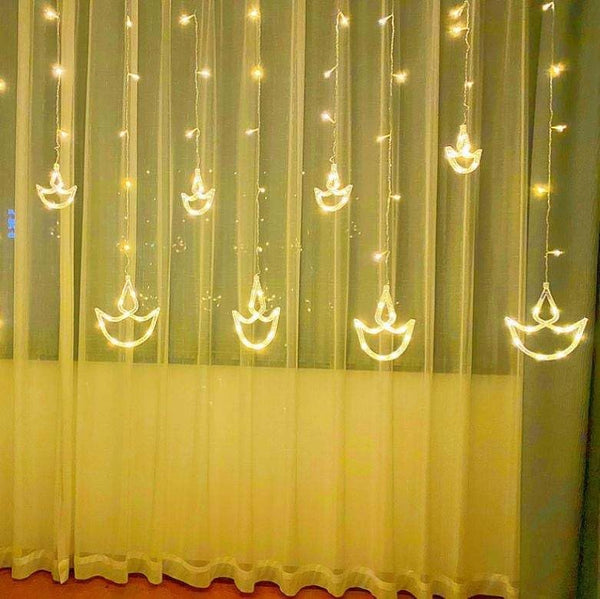 Diwali 6+6 Diya LED Curtain String Lights